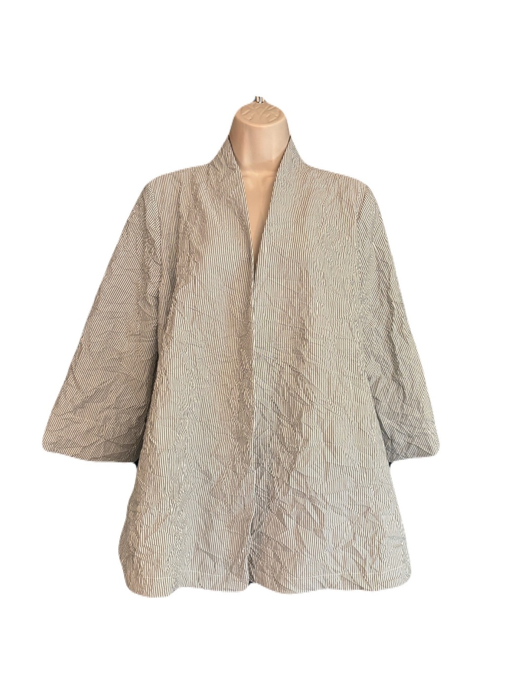 ALEMBIKA Crinkle Stripe Open Front Jacket Kimono Cardigan Size 1 Oversized - Picture 2 of 5